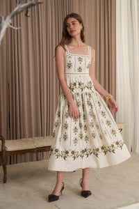 Moon River Botanical Print Midi Dress