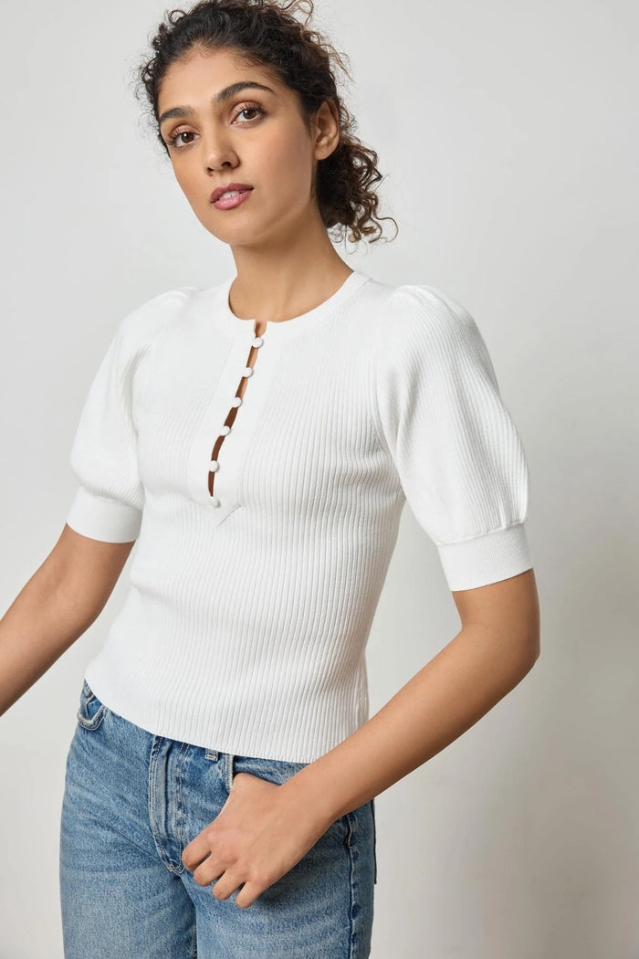 Lilla P Elbow Sleeve Henley Sweater