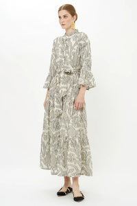 Oliphant Birch Taupe Ruffle Collar Maxi Dress