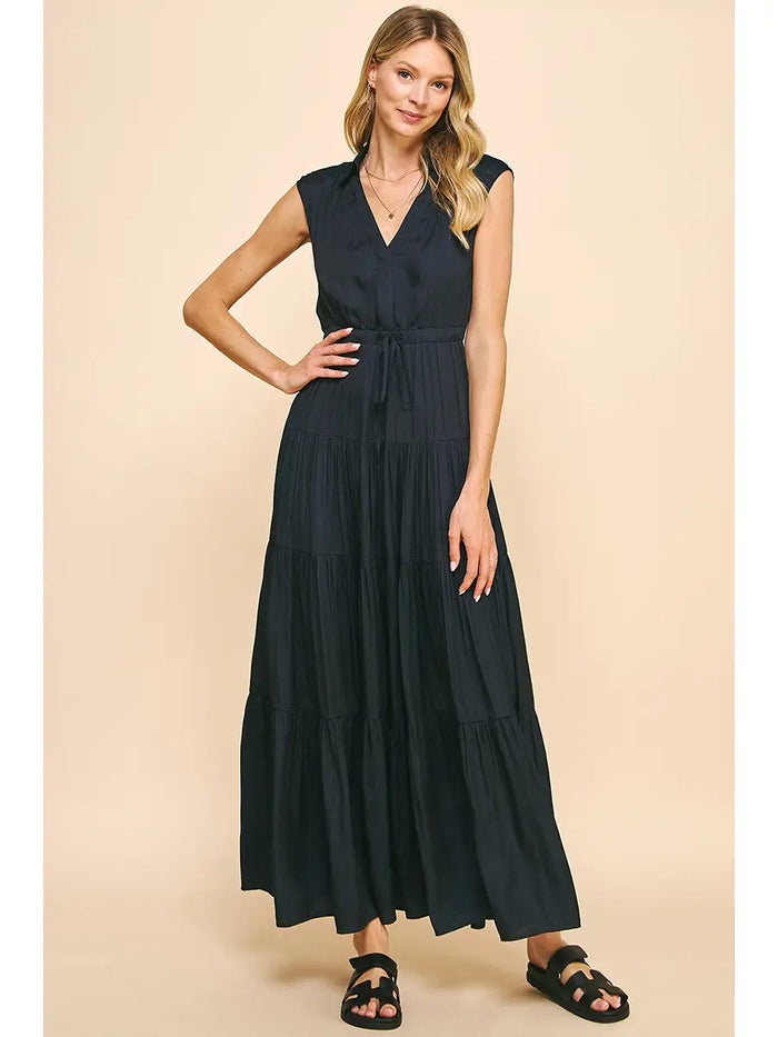 Pinch Sleeveless Tiered Maxi Dress