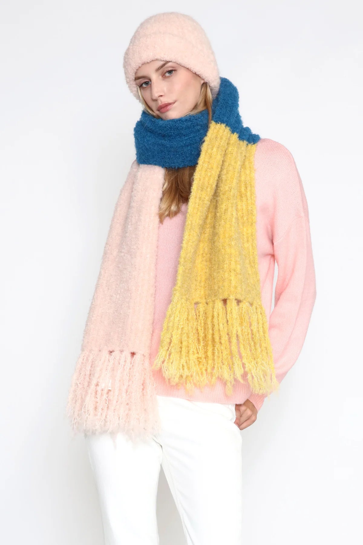 Look by M Fuzzy Block Beanie Hat