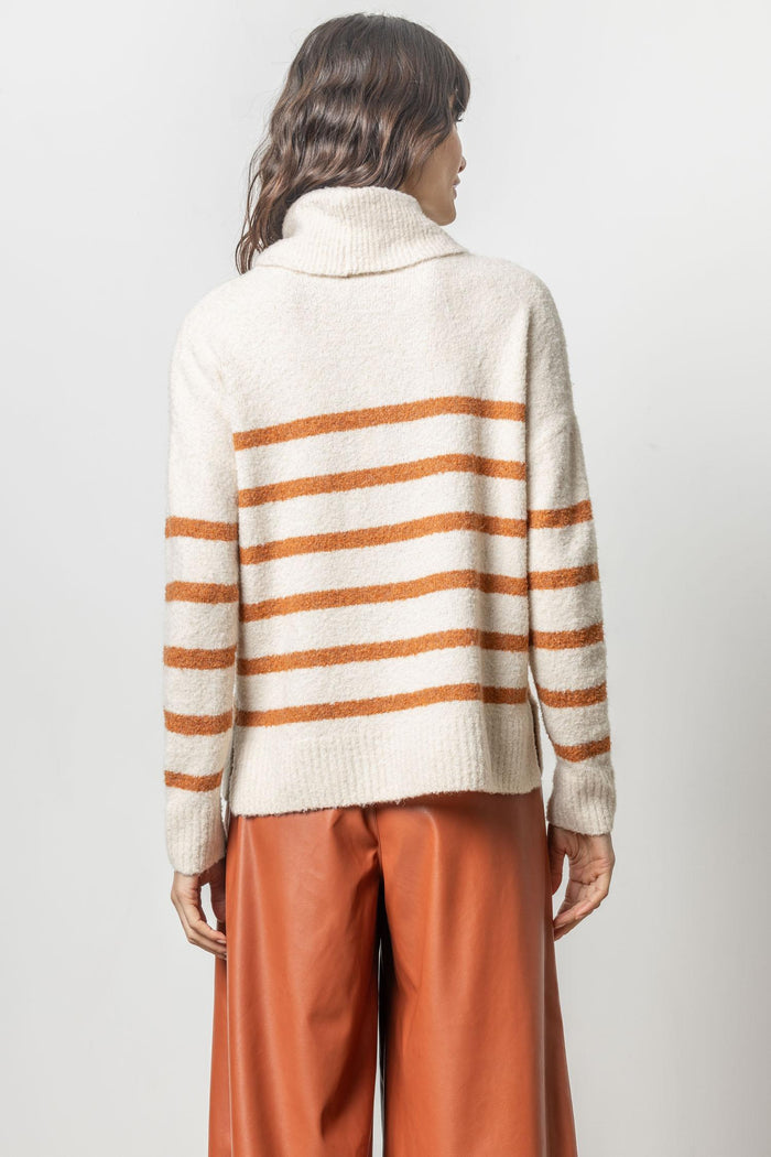 Lilla P Striped Boucle Turtleneck Sweater