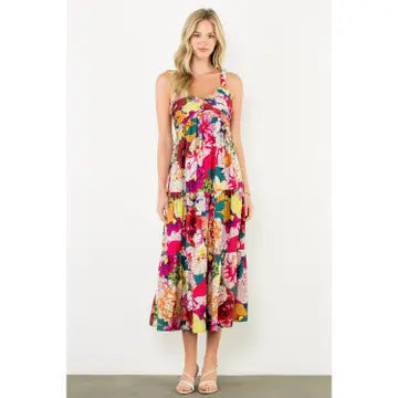 THML Floral Tiered Midi Dress