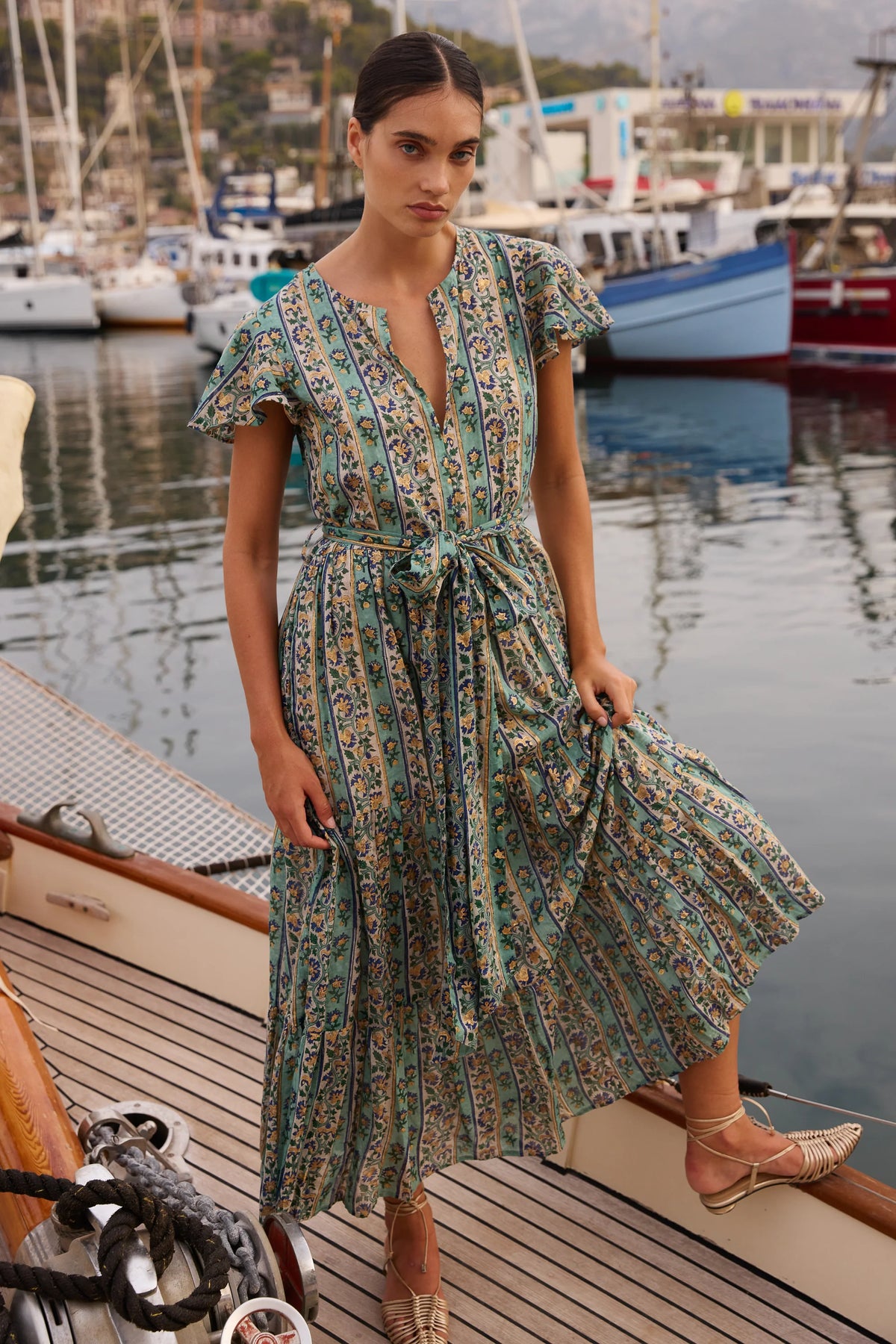 Oliphant V-Neck Maxi Dress Taj Aqua