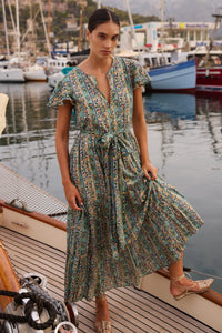 Oliphant V-Neck Maxi Dress Taj Aqua