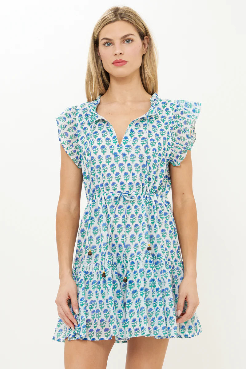 Oliphant Cinched Flirty Boti Print Short Dress