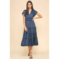 Pinch V-Neck Tiered Midi Dress