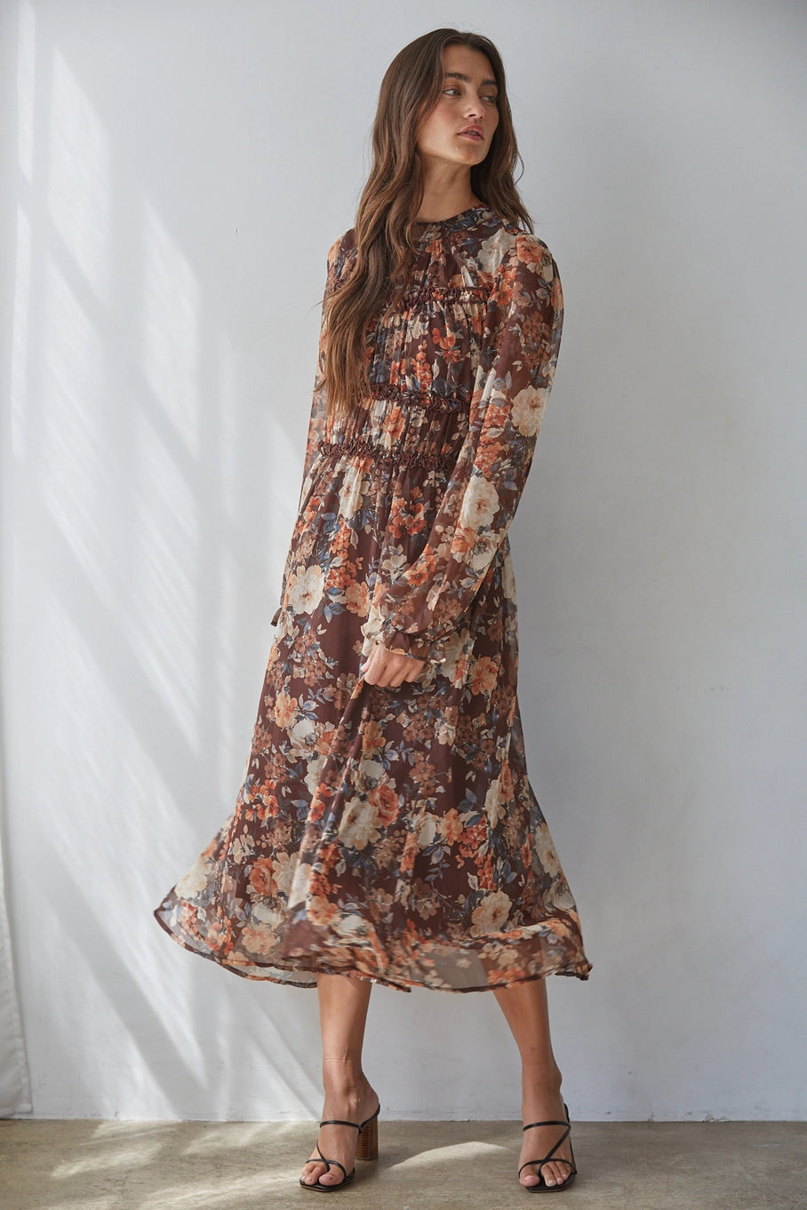 By Together Floral Print Mock Flare Midi Dress