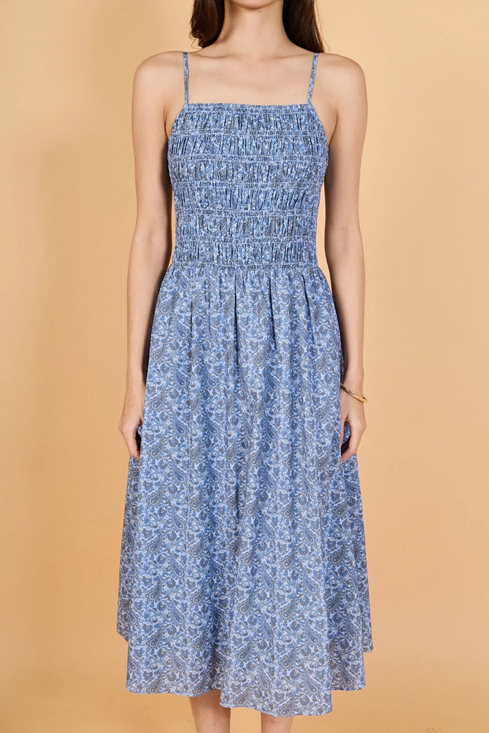 English Factory Checkered Smocked Midi Dress