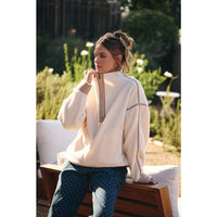 In February Gingham Trim Sherpa Half-Zip Pullover