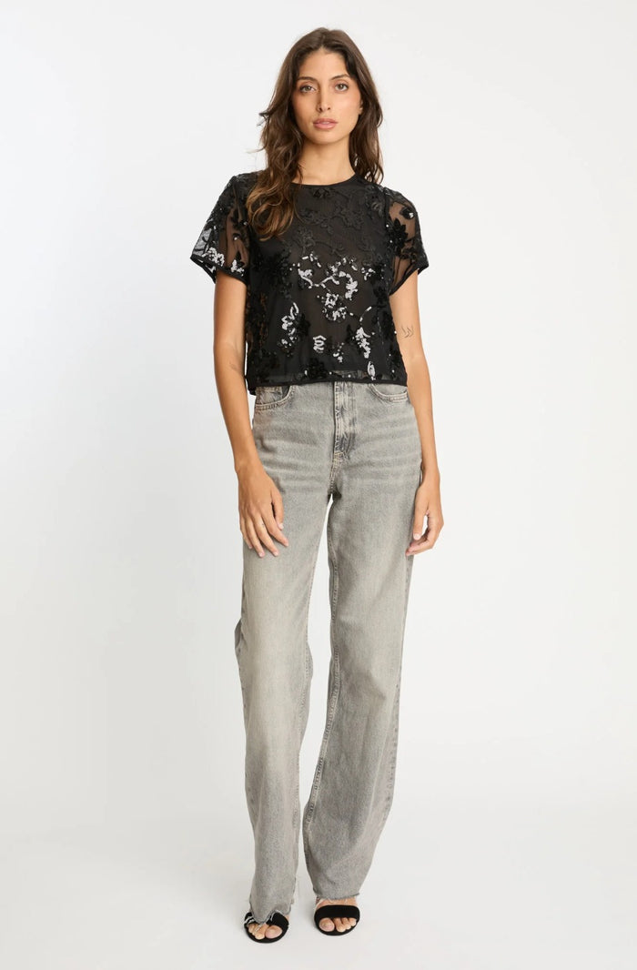 Caballero Black Sequin Lace Top