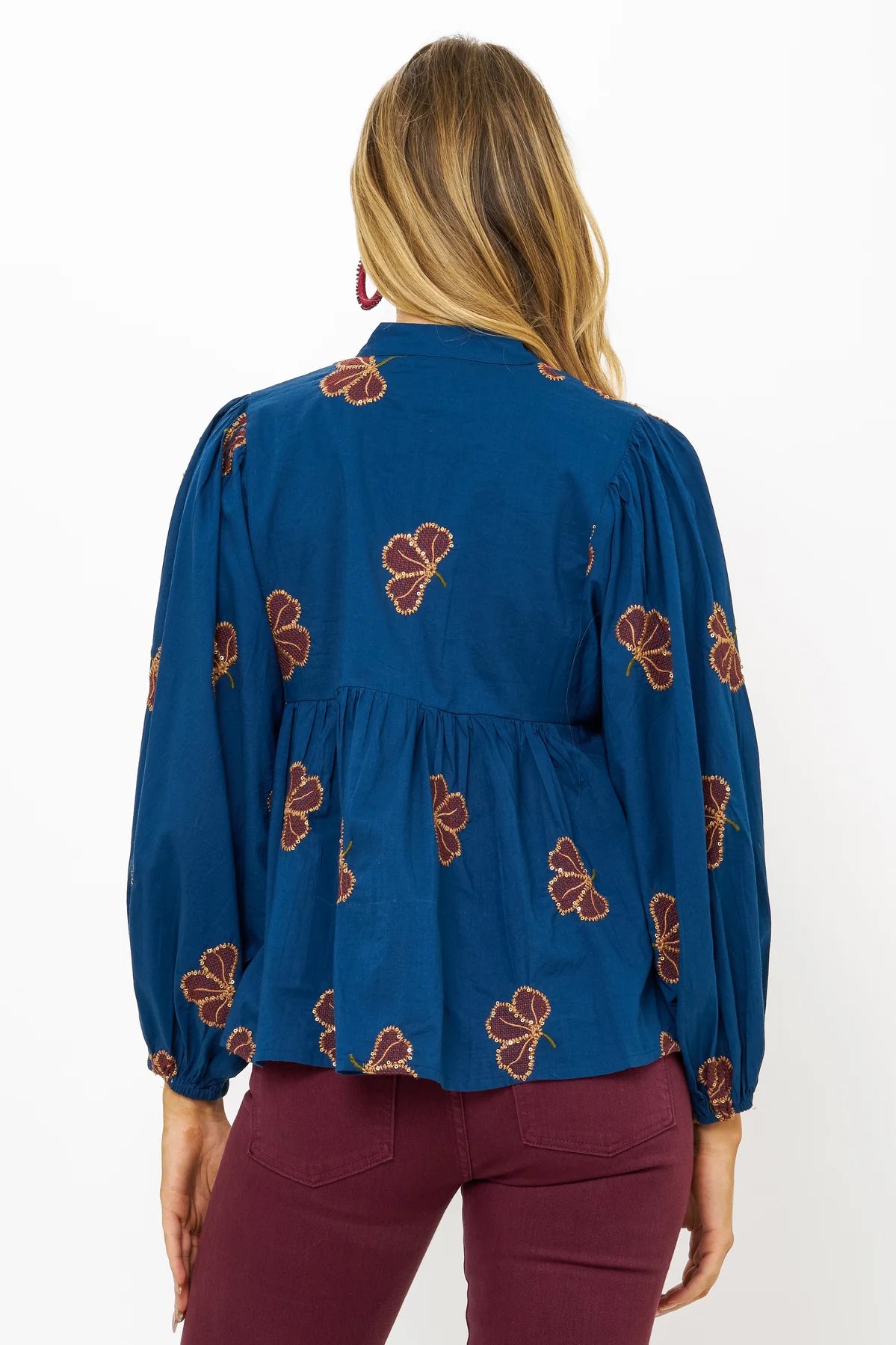 Oliphant Mandarin Balloon Sleeve Top-Final Clearance