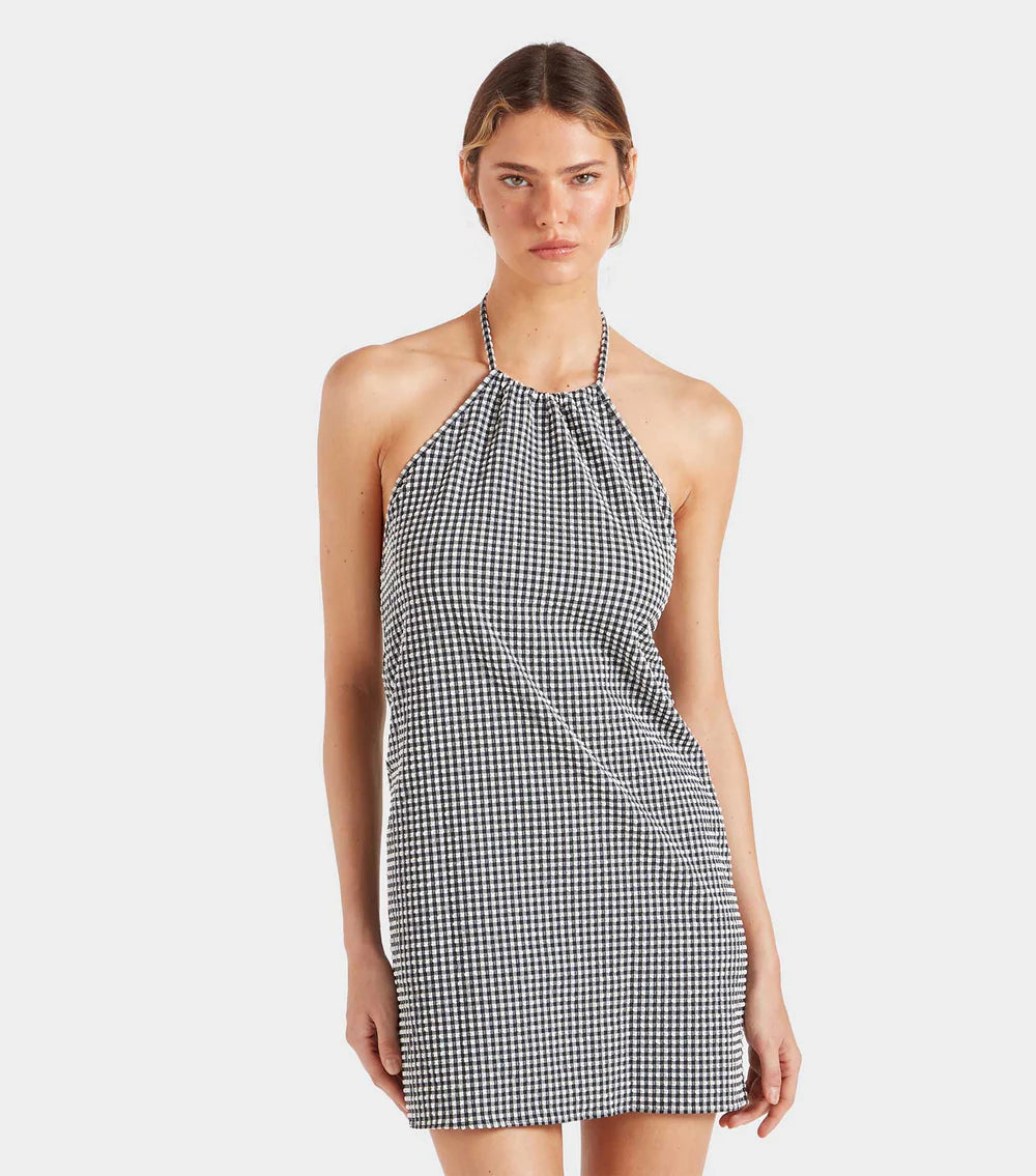 Hunza G Halter Neck Gingham Mini Dress