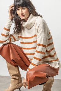 Lilla P Striped Boucle Turtleneck Sweater