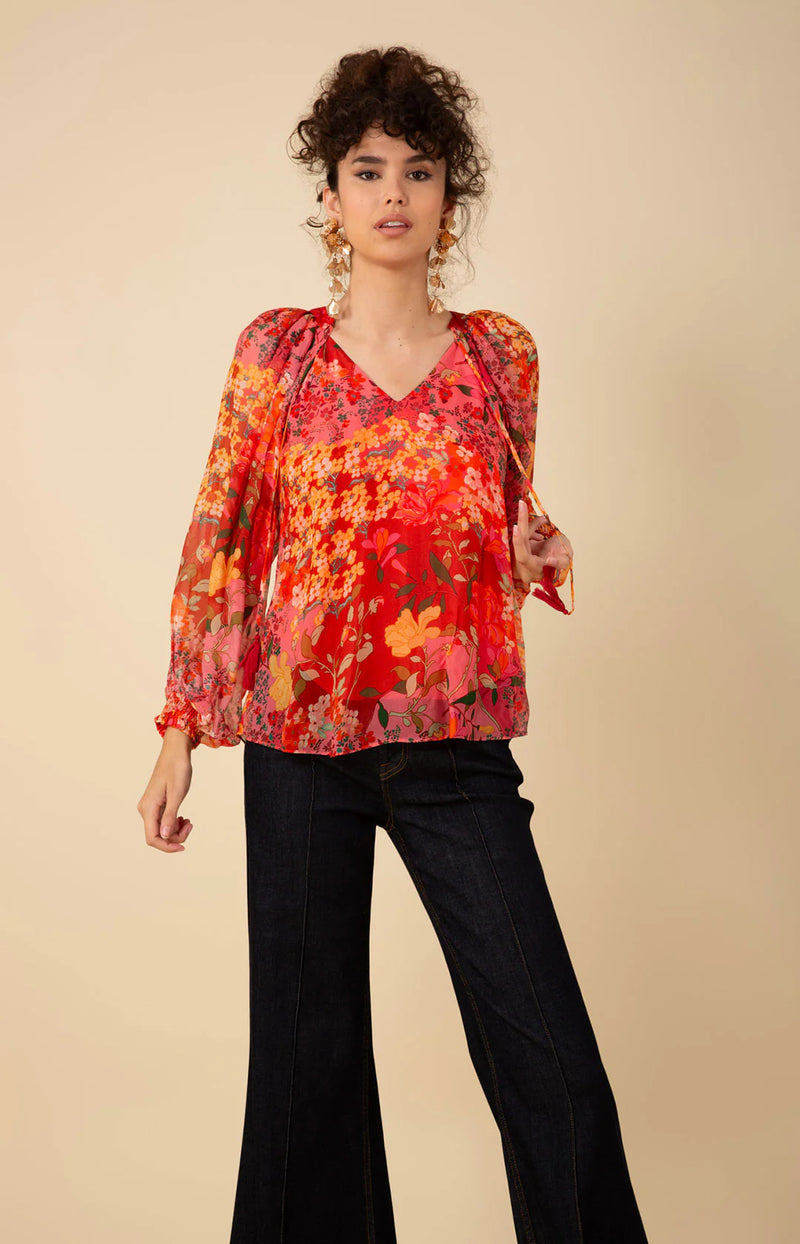 Hale Bob Carmen Floral Print Silk Blouse-Final Clearance