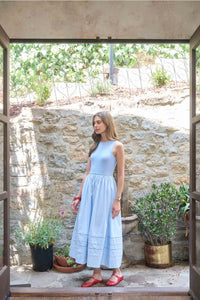 Moon River Striped Knit Mixed Media Midi Dress