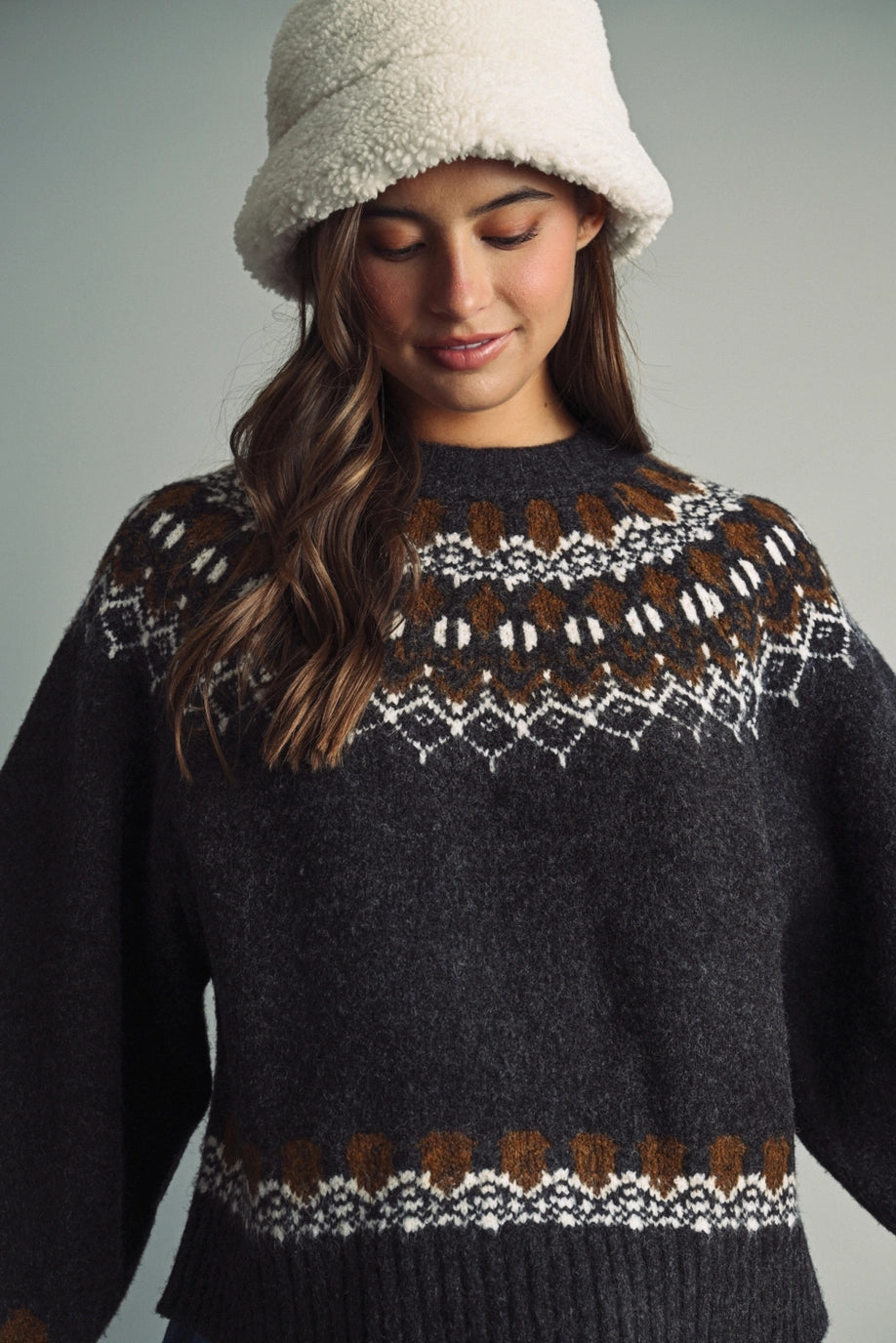 Miou Muse Nordic Fair Isle Jacquard Sweater