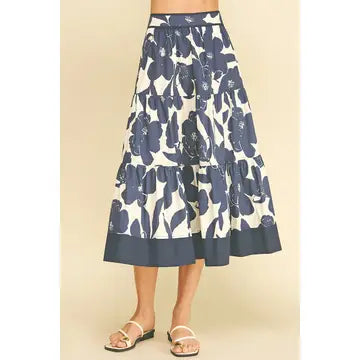 Pinch Floral Print Tiered Midi Skirt
