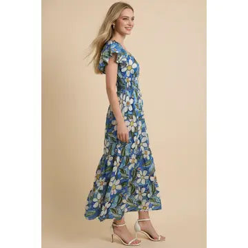 Pinch Floral Print Tiered Midi Dress