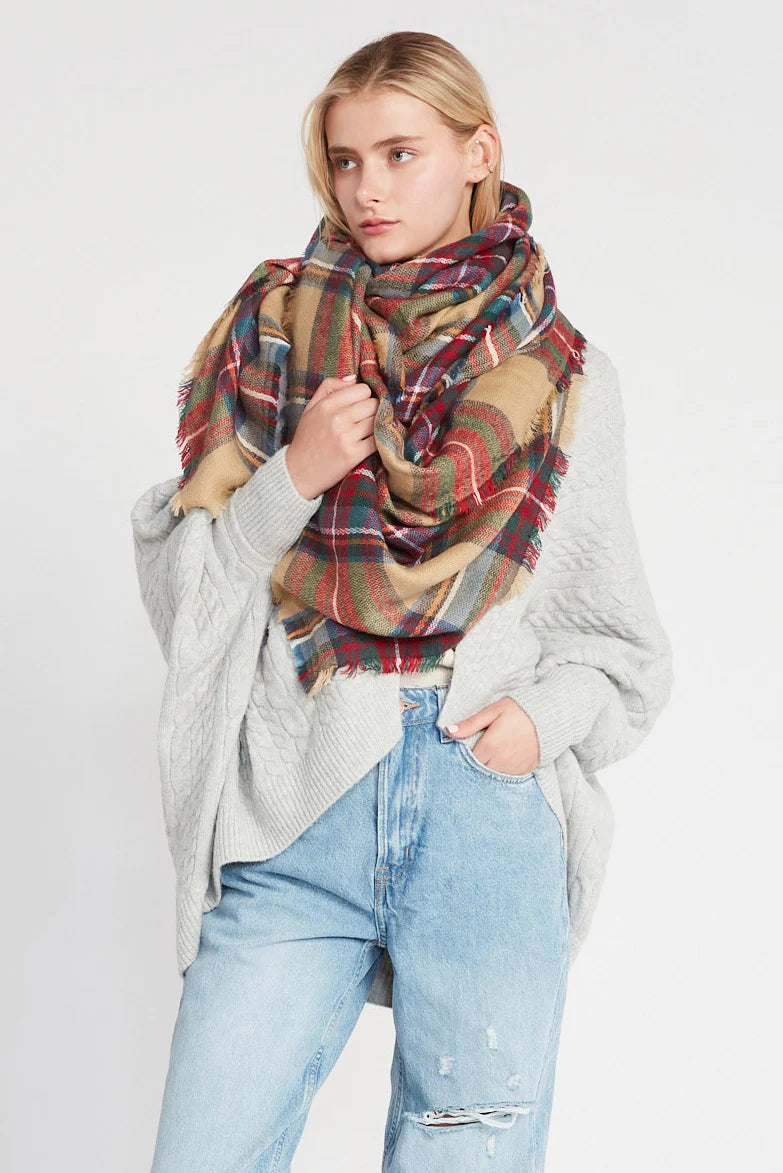 Look by M Plaid Blanket Scarf