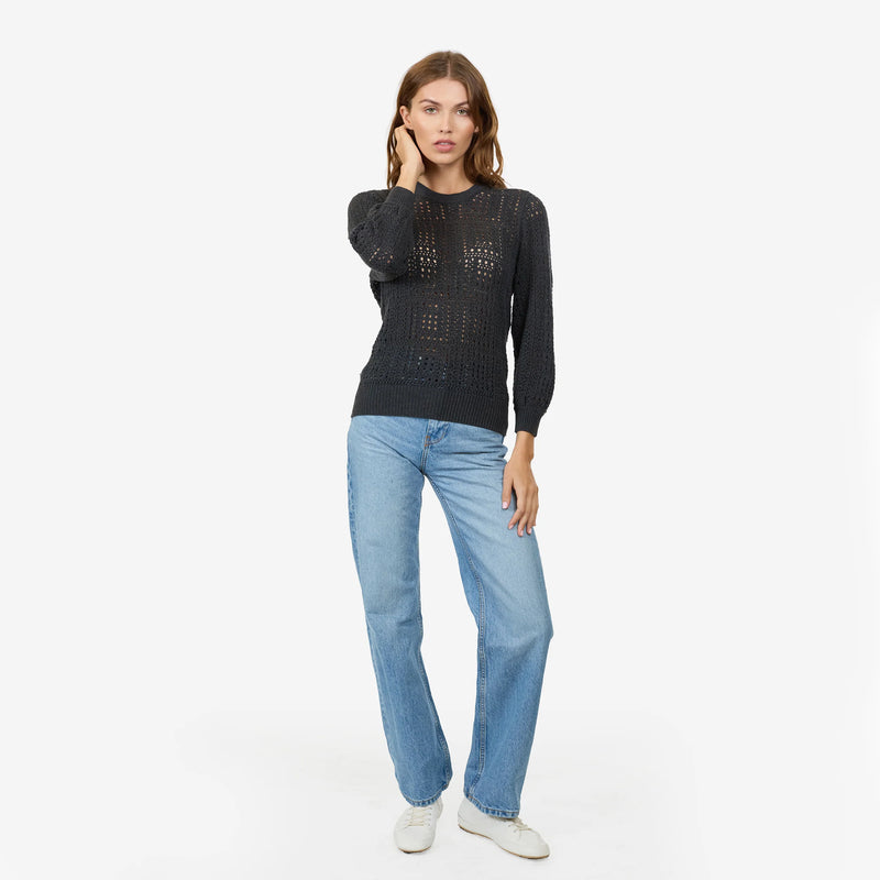 Autumn Cashmere Puff Sleeve Tile Stitch Crew