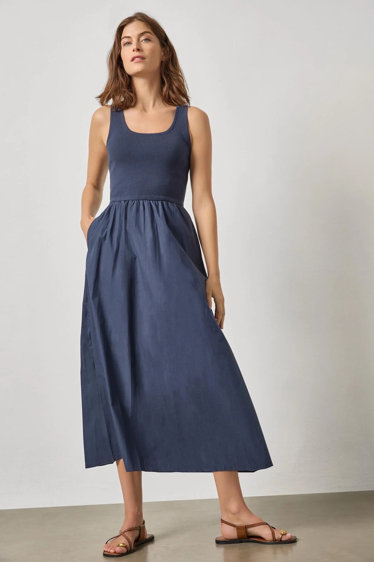 Lilla P Mixed Media Scoop Neck Dress