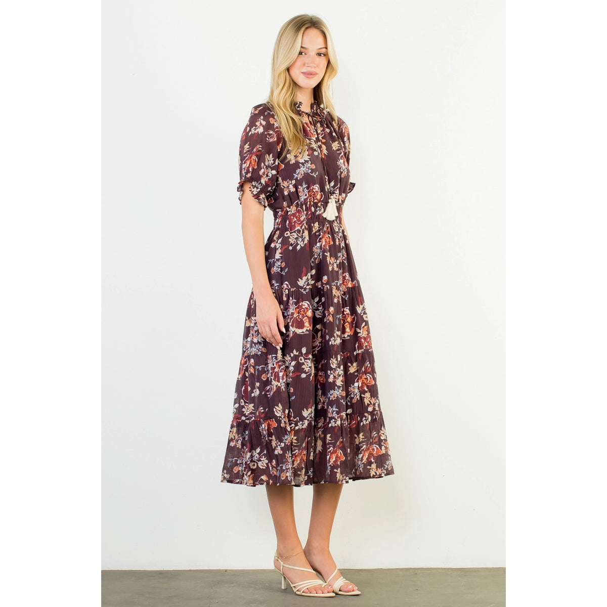 THML Short Sleeve Floral Print Maxi Dress
