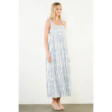 THML Tie Strap Square Neck Print Maxi Dress