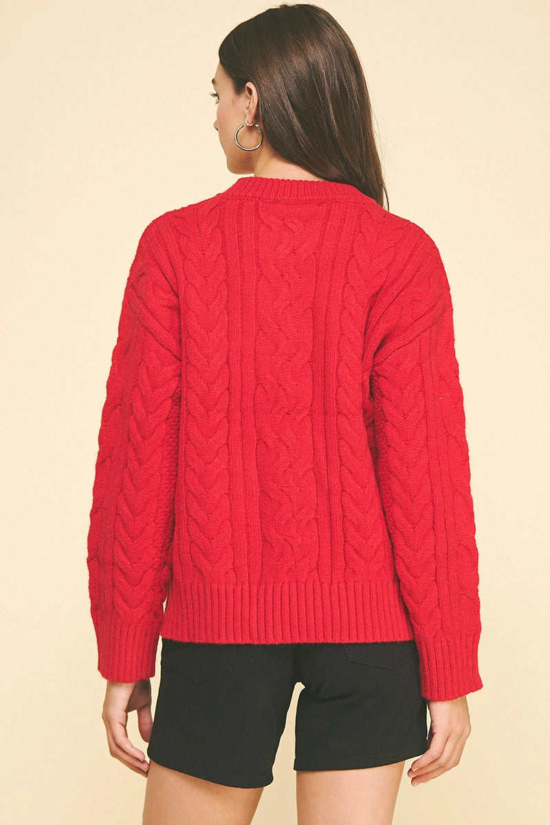 Pinch Cable Knit Crew Sweater