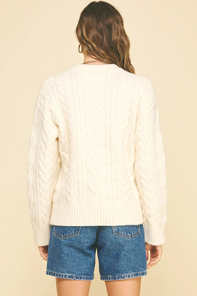 Pinch Cable Knit Crew Sweater