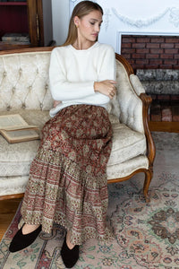 Emerson Fry Shirred Skirt Floral Stripe Terracotta