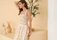 Moon River Floral Garland Pleated Midi Dress