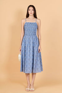 English Factory Checkered Smocked Midi Dress