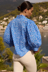 Oliphant Ruffle Front Blouse Ditsy Blue