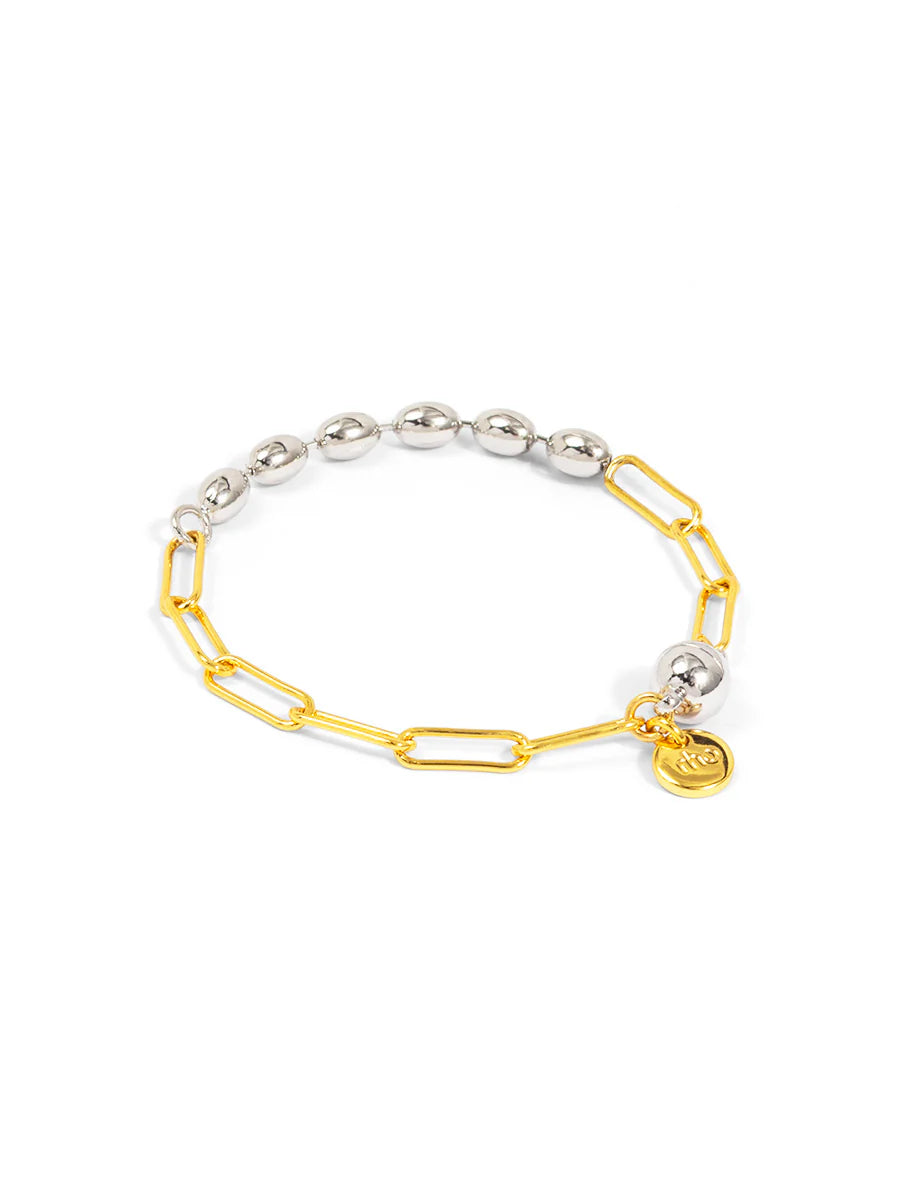 RHO Jewelry Two Tone Beaded Mixed Link Magnet Bracelet