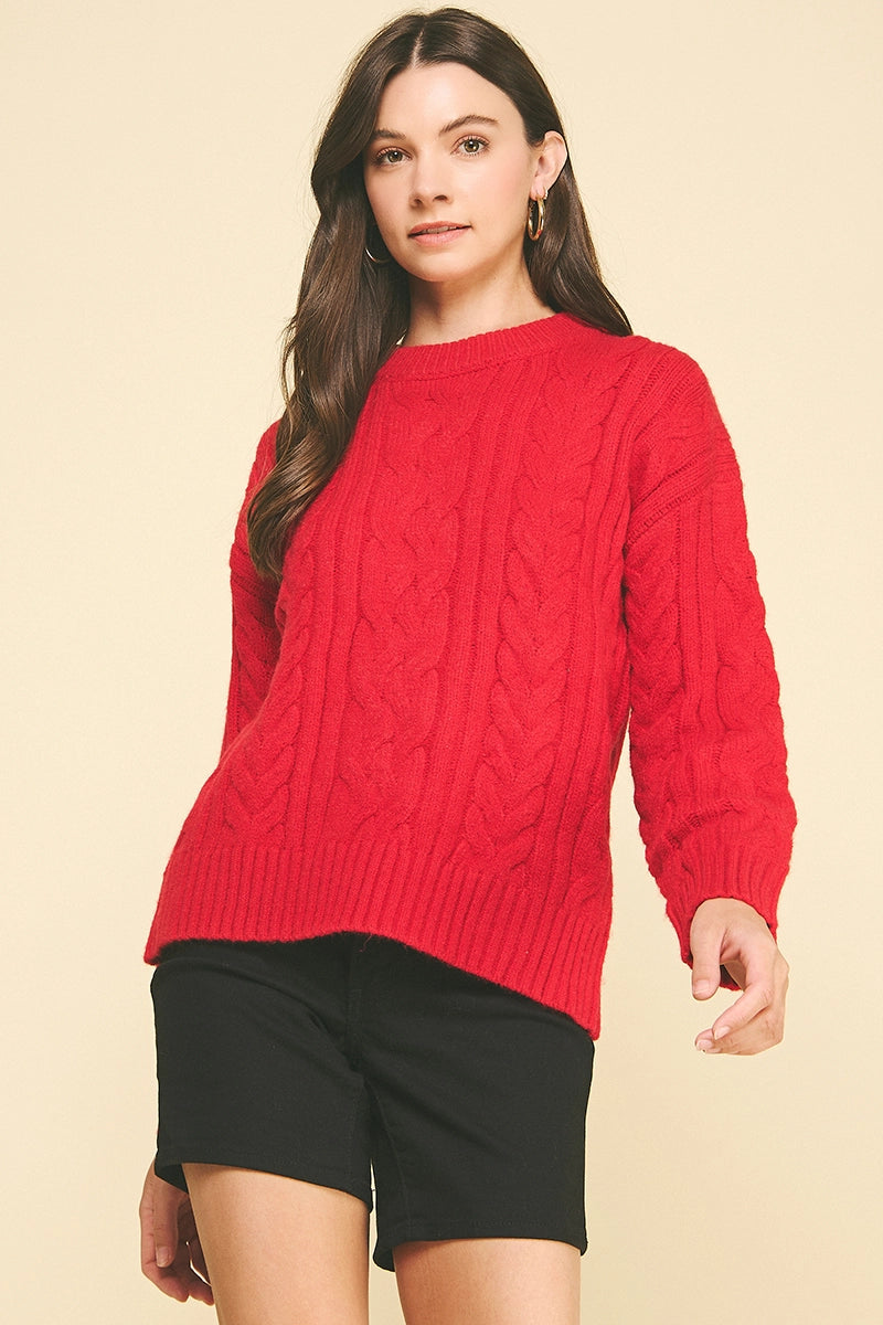 Pinch Cable Knit Crew Sweater