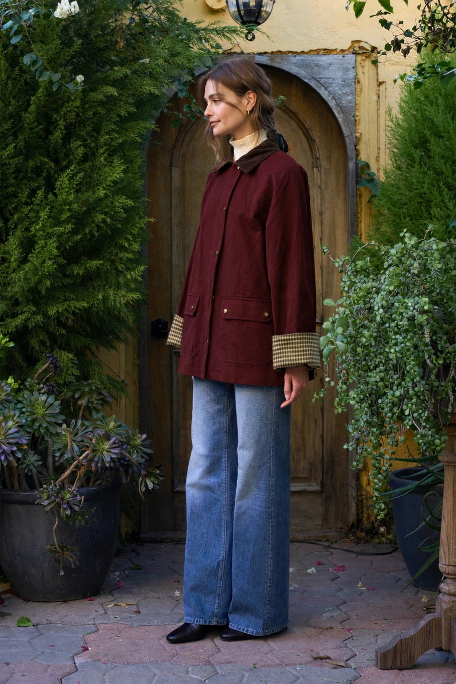 Moon River Contrast Collar Barn Coat
