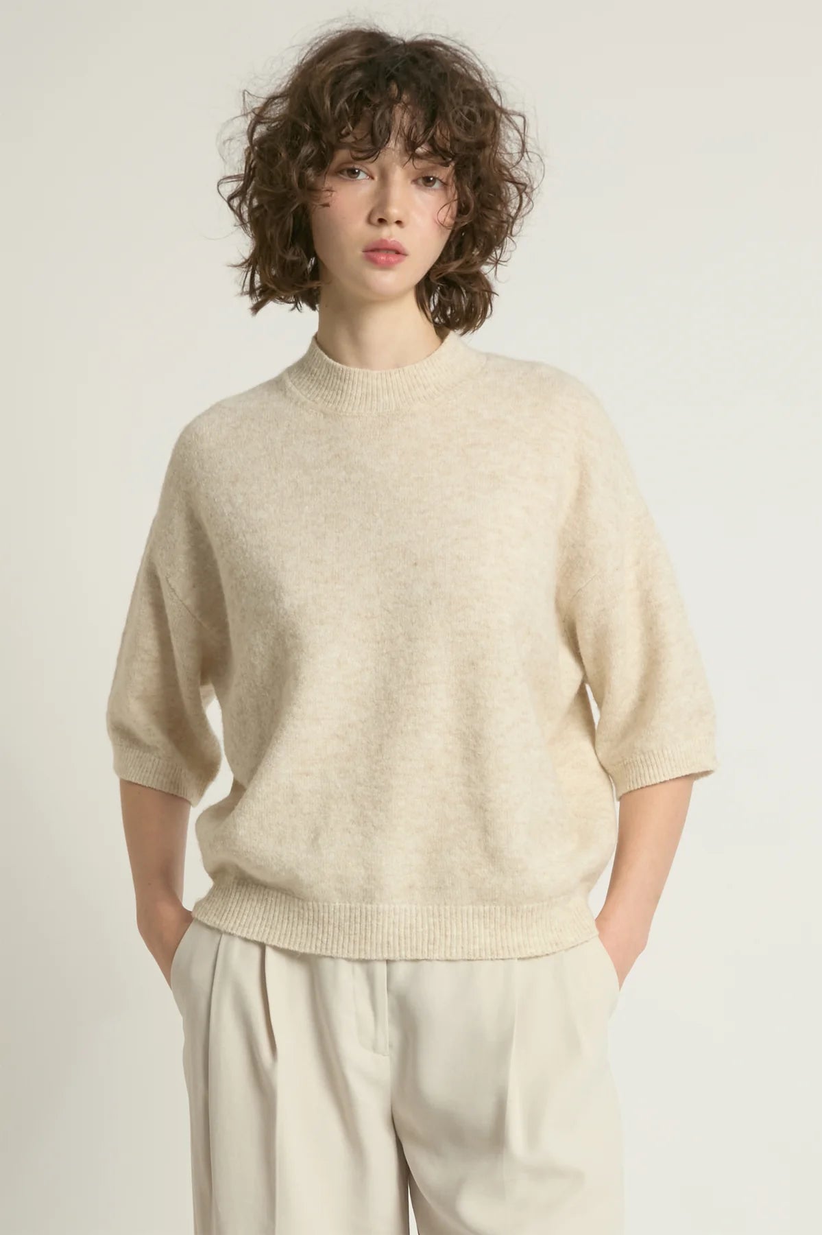 Common Knit Half Sleeve Mockneck Sweater