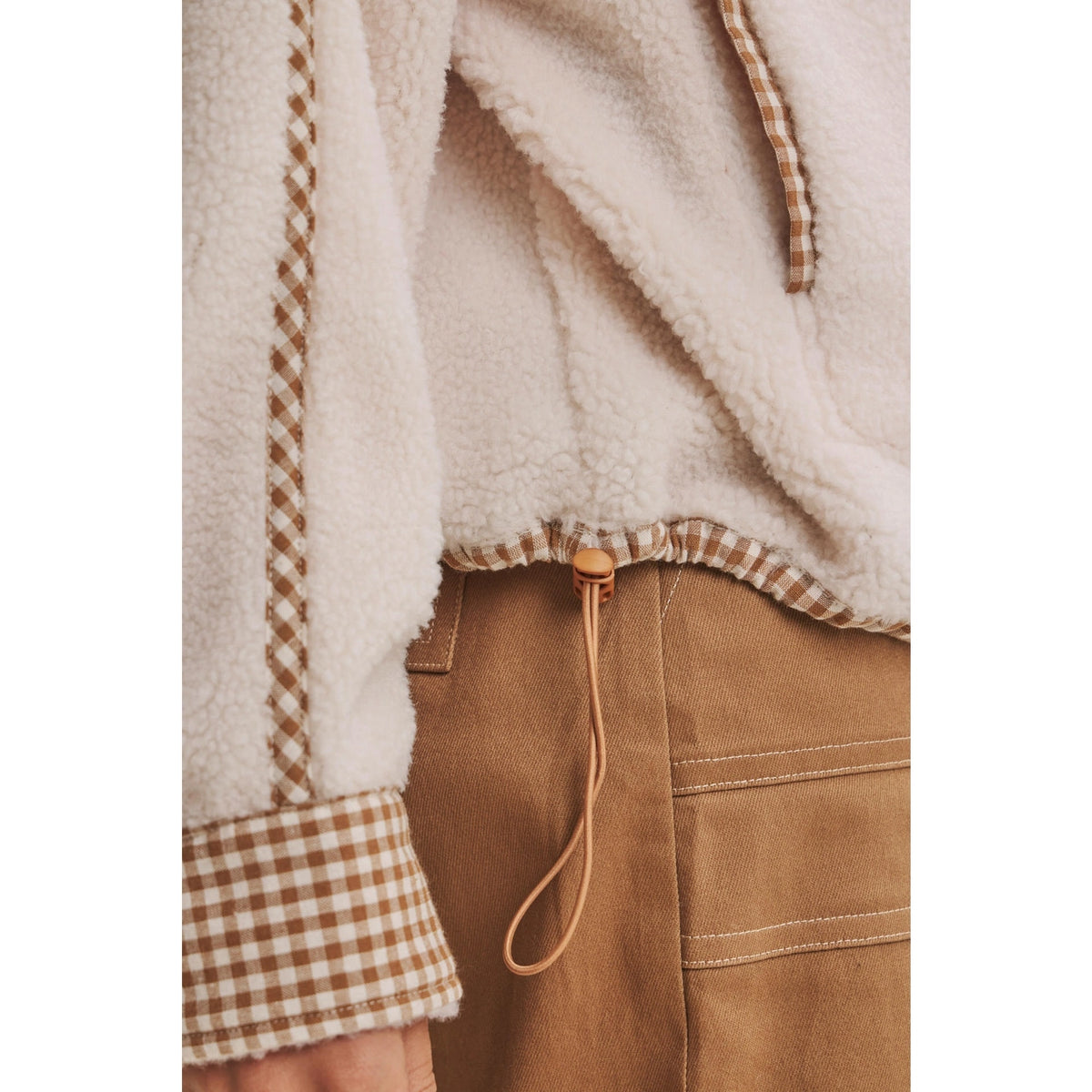 In February Gingham Trim Sherpa Half-Zip Pullover