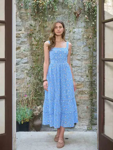 Moon River Geometric Floral Eyelet Dress