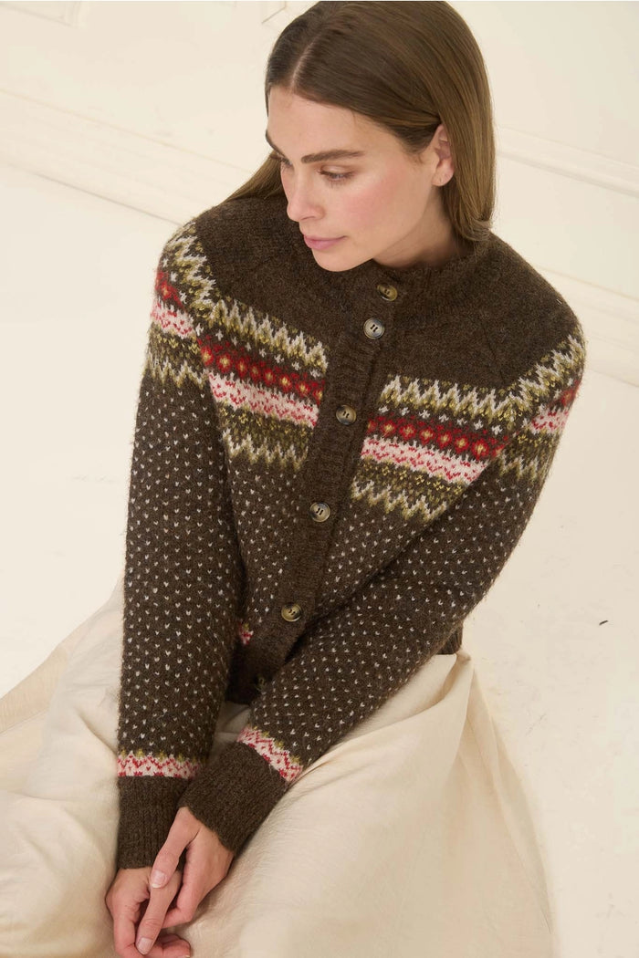 Moon River Fair Isle Mock Neck Cardigan
