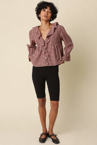 Olivaceous Hazel Gingham Ruffle Blouse