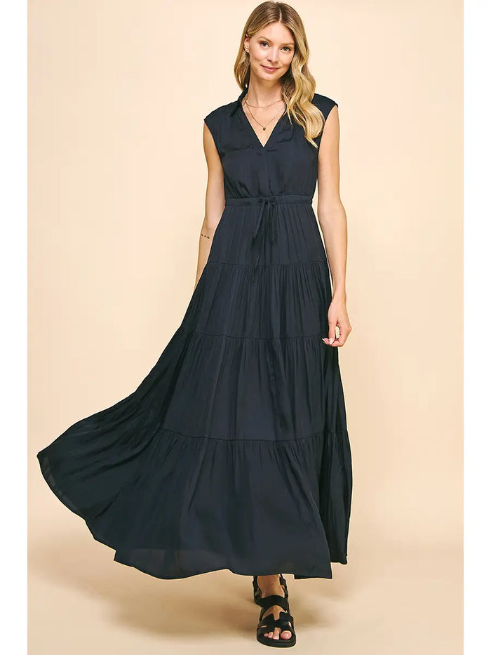 Pinch Sleeveless Tiered Maxi Dress