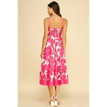 Pinch Bold Floral Print Tiered Midi Dress