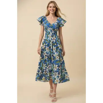 Pinch Floral Print Tiered Midi Dress