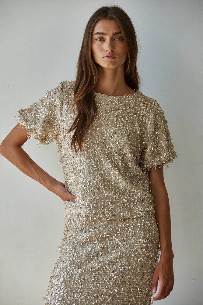 By Together Sequin Round Neck Top