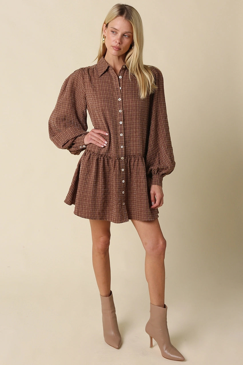 Olivaceous Caden Plaid Shirt Mini Dress