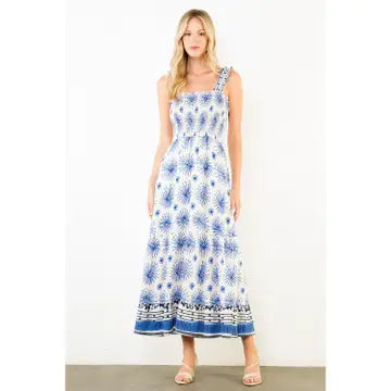 THML Floral Print Ruffle Strap Midi Dress