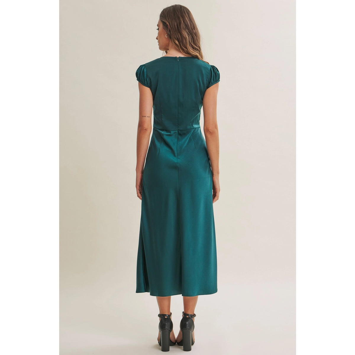 In February Silky Satin Lace Midi Dress