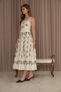 Moon River Botanical Print Midi Dress